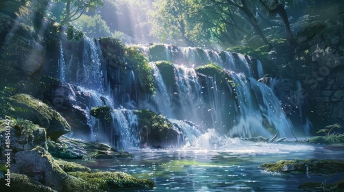 Waterfalls enchant rocky cliffs wallpaper