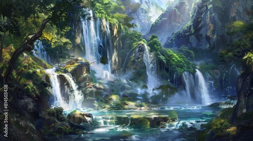 Enchanted waterfalls cascade wallpaper photo