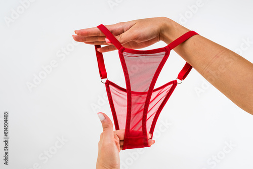 Konstfotografi elegant sensual red transparent bra isolated, female fashion sexy underwear, nob