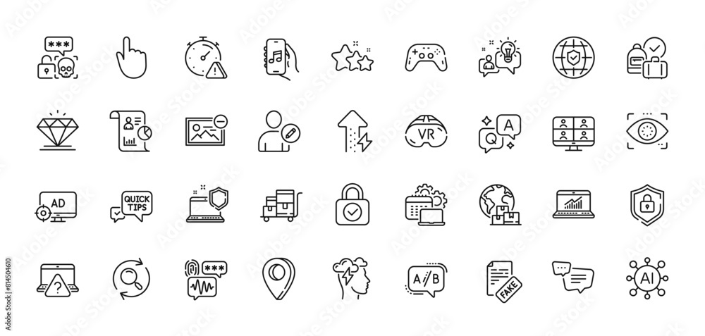 Online question, Attention and Diamond line icons pack. AI, Question and Answer, Map pin icons. Remove image, Eye detect, Seo adblock web icon. Software, Shield, Report pictogram. Vector Online question, Attention and Diamond line icons pack. AI, Question and Answer, Map pin icons. Remove image, Eye detect, Seo adblock web icon. Software, Shield, Report pictogram. Vector