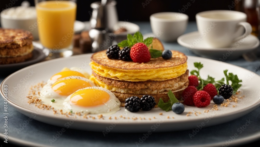Michelin starred and fine dining breakfast, studio lighting and studio background, cinematic food photography Michelin starred and fine dining breakfast, studio lighting and studio background, cinematic food photography