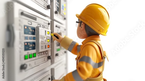 Electrician working with electrical panels, circuit boards