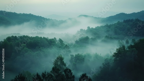 Distant landscapes faintly visible in mist wallpaper