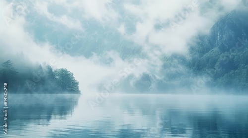 Fog tendrils drift over serene lake wallpaper