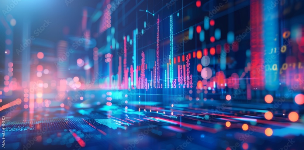 digital stock market graph background in the style of blue light and bokeh