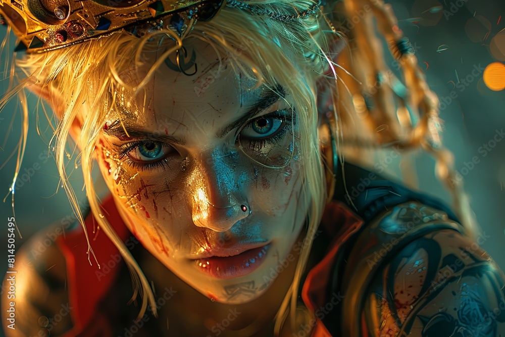 Blonde Warrior: Hyper-Realistic Fantasy Portrait with Majestic Crown Blonde Warrior: Hyper-Realistic Fantasy Portrait with Majestic Crown