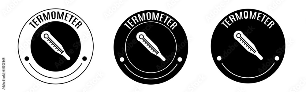 Black and white illustration of termometer icon in flat. Stock vector. Black and white illustration of termometer icon in flat. Stock vector.
