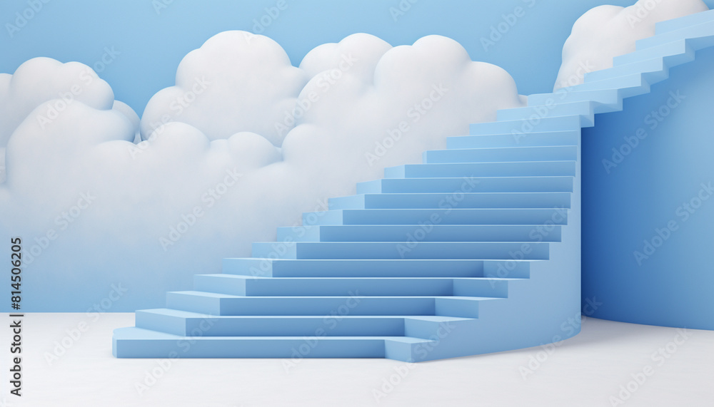 3D render blue cloud on top of white stairway. AI-Generated Image 3D render blue cloud on top of white stairway. AI-Generated Image