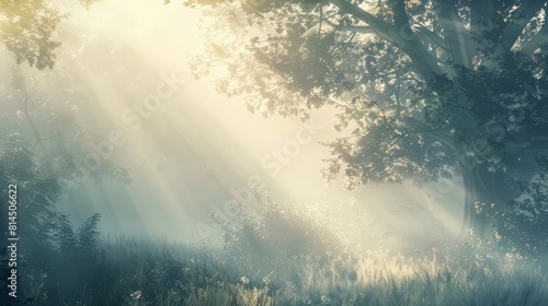 Soft hazy atmosphere from light filtered through mist wallpaper
