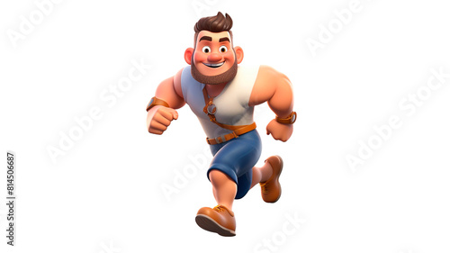 PNG image of a running man 3d cute cartoon in a running pose on a transparent background.  