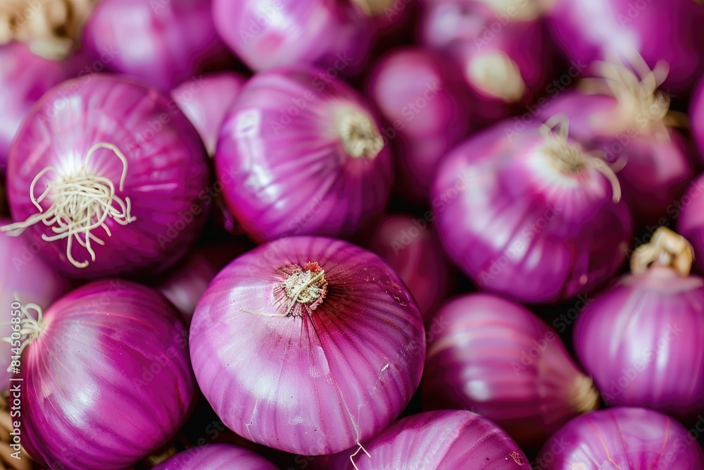 Close-Up of Fresh Purple Onions in Bulk