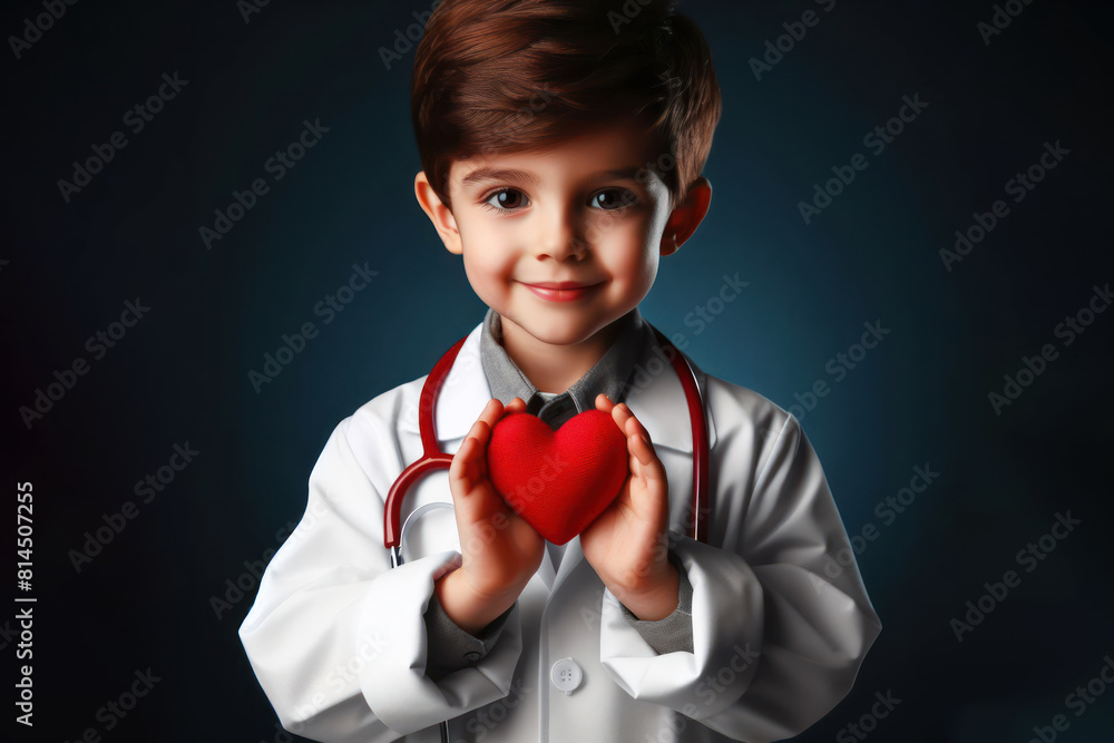 little kid doctor holding heart Isolated on background little kid doctor holding heart Isolated on background