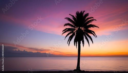 A lone palm tree silhouetted against the vibrant h