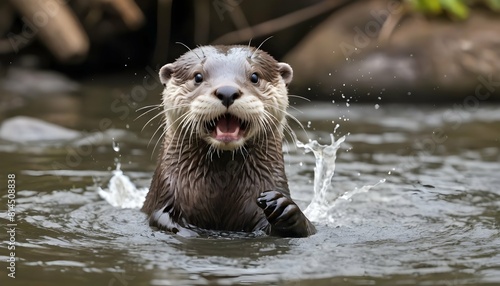 A playful otter splashing in a lively creek