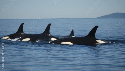 A pod of majestic orcas swimming together in the d upscaled_4