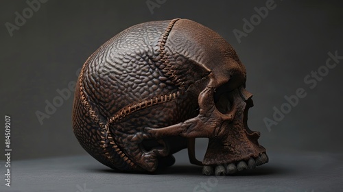 Leather Covered Skull with Cracked Texture 