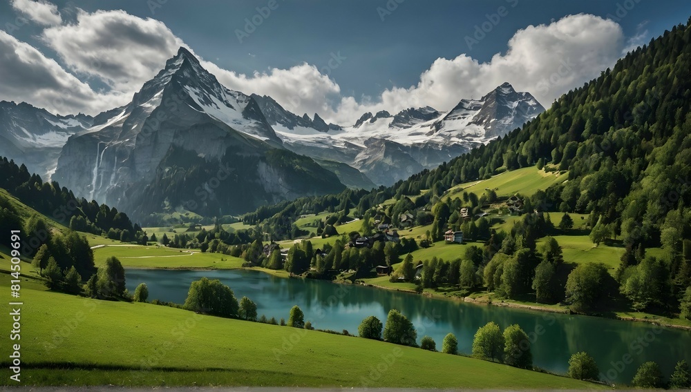 wide side view, mountain, forrest landscape, lake and waterfall, valley with fields, switzerland inspiration, nikon d5600 photography wide side view, mountain, forrest landscape, lake and waterfall, valley with fields, switzerland inspiration, nikon d5600 photography