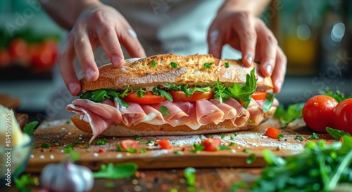 Person Making a Sandwich on Cutting Board