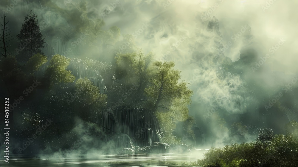 Obraz premium Ethereal mist envelops surreal landscape adding enchantment wallpaper