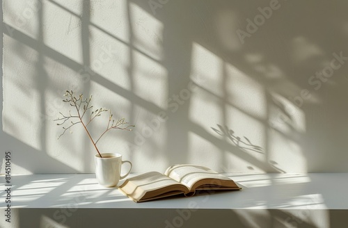 Coffee Cup and Open Book on Table
