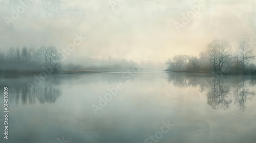 Waters reflect misty sky wallpaper