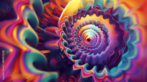Psychedelic trip through kaleidoscopic tunnel of swirling patterns shapes wallpaper