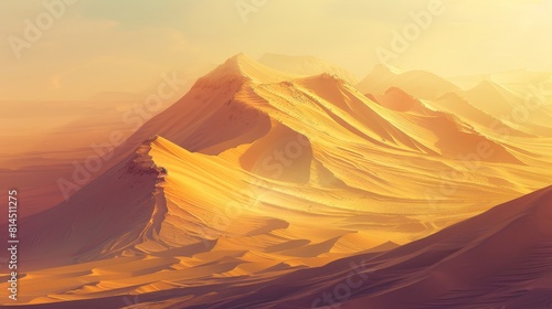 Surreal desert towering sand dunes mirage-like illusions shimmering wallpaper