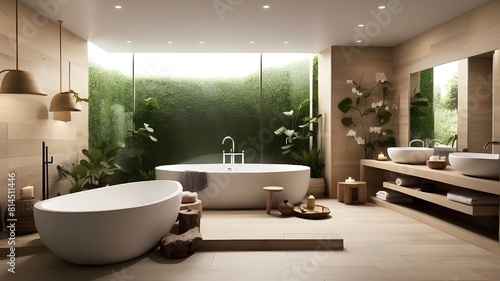 modern bathroom interior with bathtub and shower