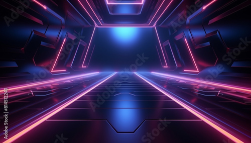 3d technology abstract neon light background. AI-Generated Image