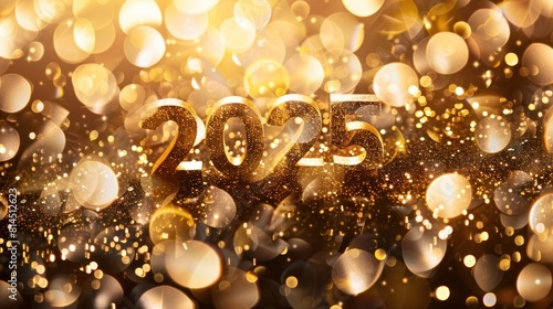 new year 2025, gold sparkling 2025 design with bokeh. gold wallpaper designs 2025