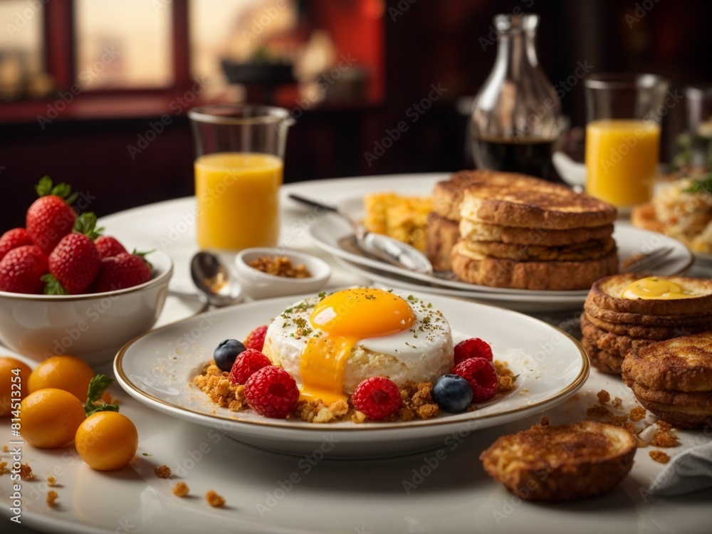 Michelin starred and fine dining breakfast, studio lighting and studio background, cinematic food photography Michelin starred and fine dining breakfast, studio lighting and studio background, cinematic food photography