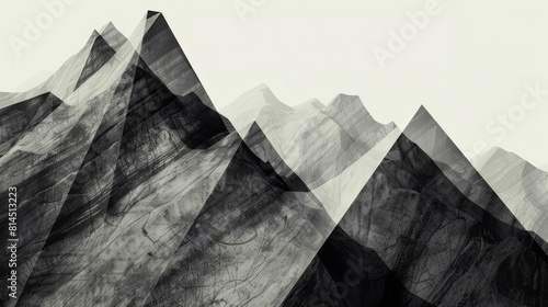 An old-style abstract art illustration features triangular shapes, rough-edged 2D animation, made of wire, on a white background with accurate topography. photo