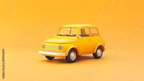 Miniature orange vintage car on a warm orange background. Simple  playful and trendy design for creative projects. Ideal for lifestyle and travel themes. AI