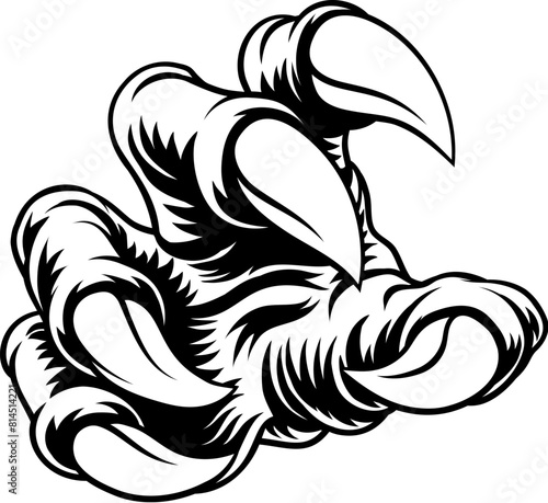 A scary claw hand belonging to a monster such a werewolf, dragon or dinosaur. Could also be an eagle, tiger or similar animals talon
