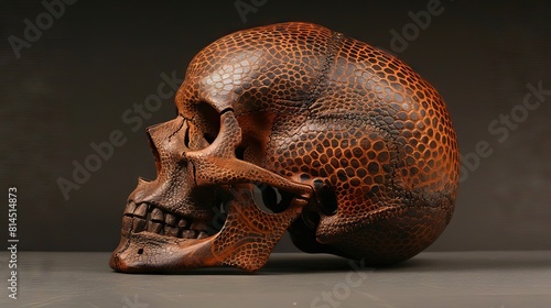 Leather Covered Skull with Cracked Texture 