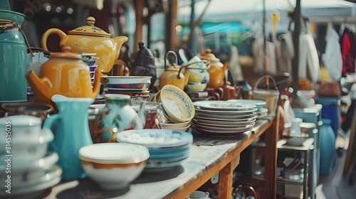 second hand house hold   objects for sale at flea market photo