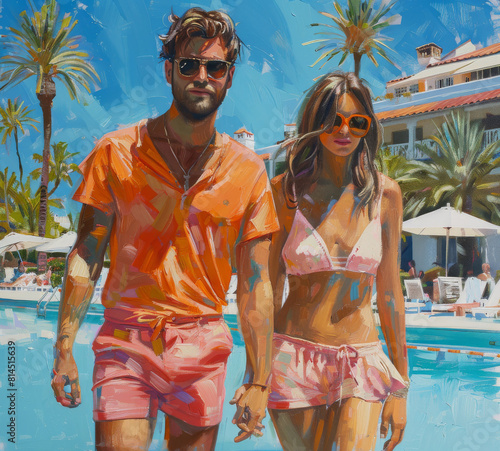 A Man and a Woman Walking Down a Street