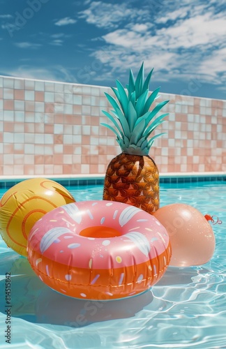 Pineapple, Donut, and Pineapple Float in Pool