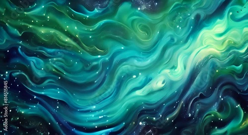 Waves of paint simulating the aurora borealis in an abstract night sky, photo