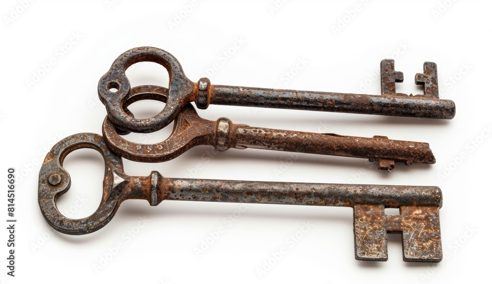 rusty shed keys isolated on a white background rusty shed keys isolated on a white background