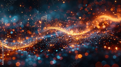 Glowing particles background and music pattern images, music pattern, music background, Harmonious Threads: Exploring Music Patterns and Backgrounds © Tilak