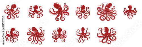 11 set silhouette of octopus