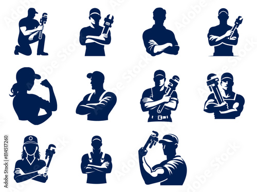 set silhouette of plumbers
