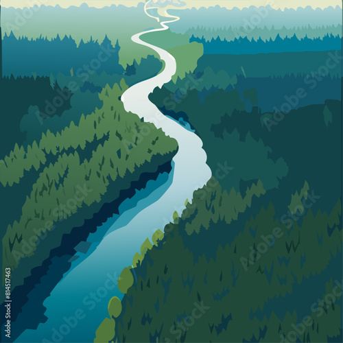 Summer time with beauty landscape river in the forest mountains top view Vector illustration 10 eps