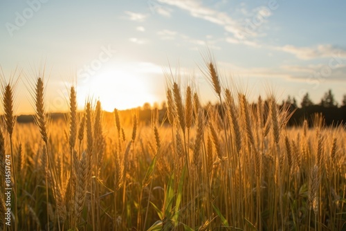 wheat field in golden sunlight, nature. Wheat field. Ears of golden wheat close up. Beautiful Nature Sunset Landscape. Rural Scenery under Shining Sunlight. Rich harvest Concept. © masherdraws