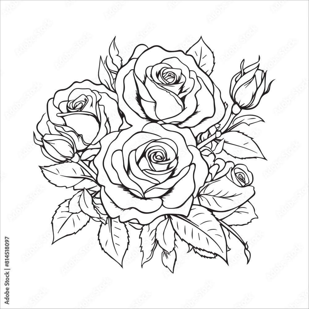 custom made wallpaper toronto digitalrose flower illustration line art for coloring kids print vector