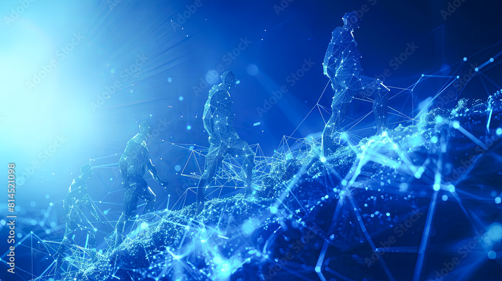 Silhouette of a group of people on a blue background. 3d rendering Silhouette of a group of people on a blue background. 3d rendering