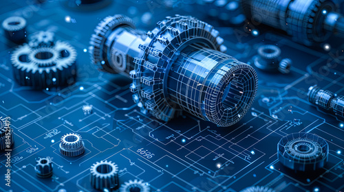 Abstract industrial background with gear wheels and circuit board. 3D rendering