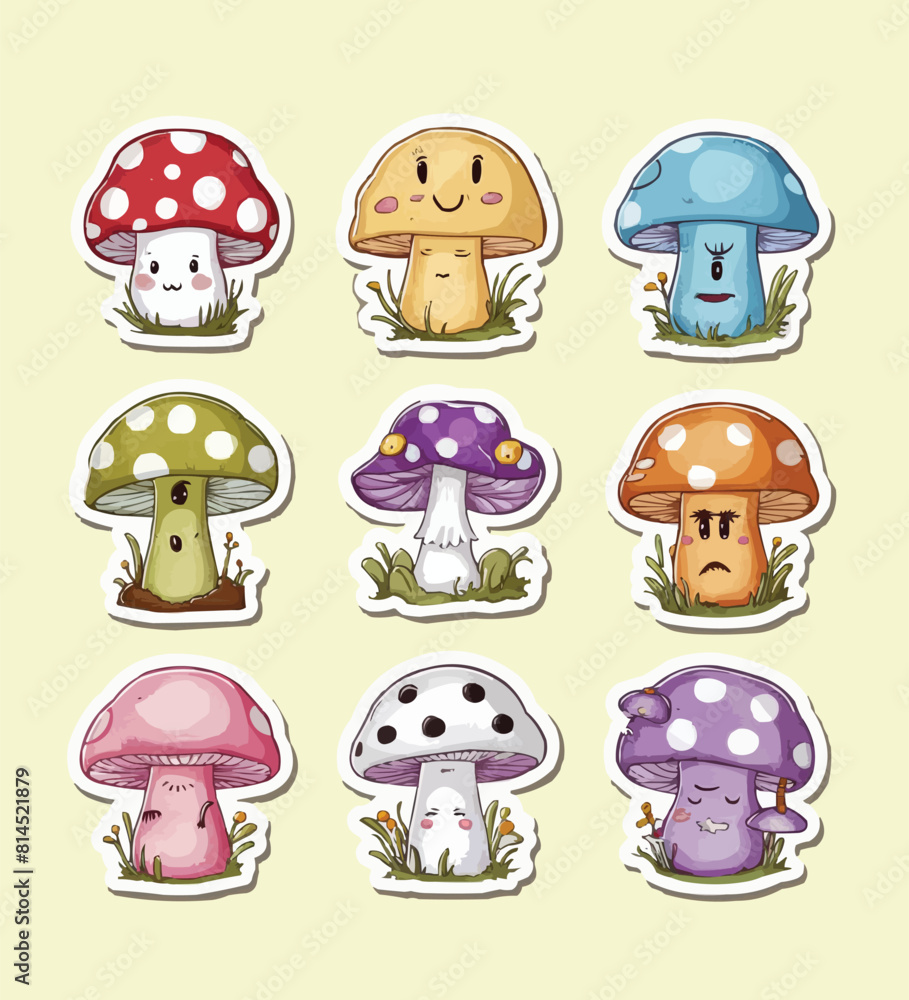 Watercolor Mushroom Printable Stickers Vector illustration set