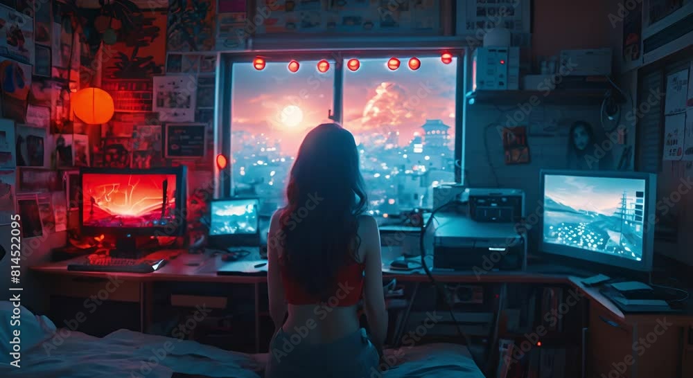 a gamer girl room with led lights and a window a gamer girl room with led lights and a window
